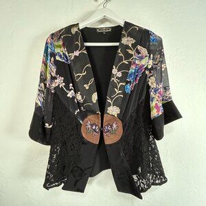 Violet Kay Womens Embroidered Floral Kimono Cardigan Jacket Small Lace Detail